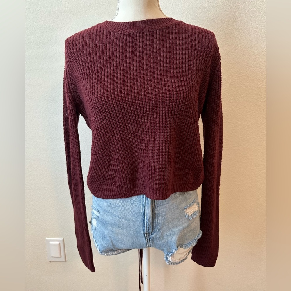 Maroon/Burgundy Knit Long Sleeve Sweater with Full Lace Back Size Medium